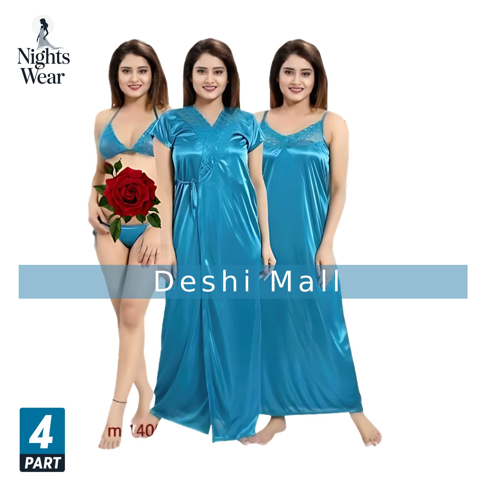 4 Part Satin Nighty Set for Women Soft & Comfortable Nightwear (TORY)